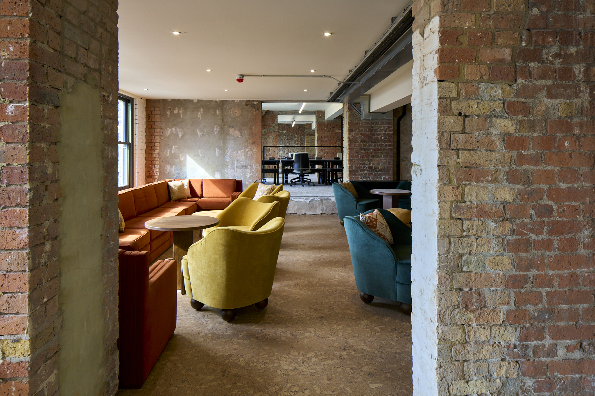 Colourful seating, in The Waterman building with Cork Flooring